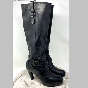 Cole Haan Courtney Nike Air Black Leather D-Ring Buckle Boots 7.5 Classic Office